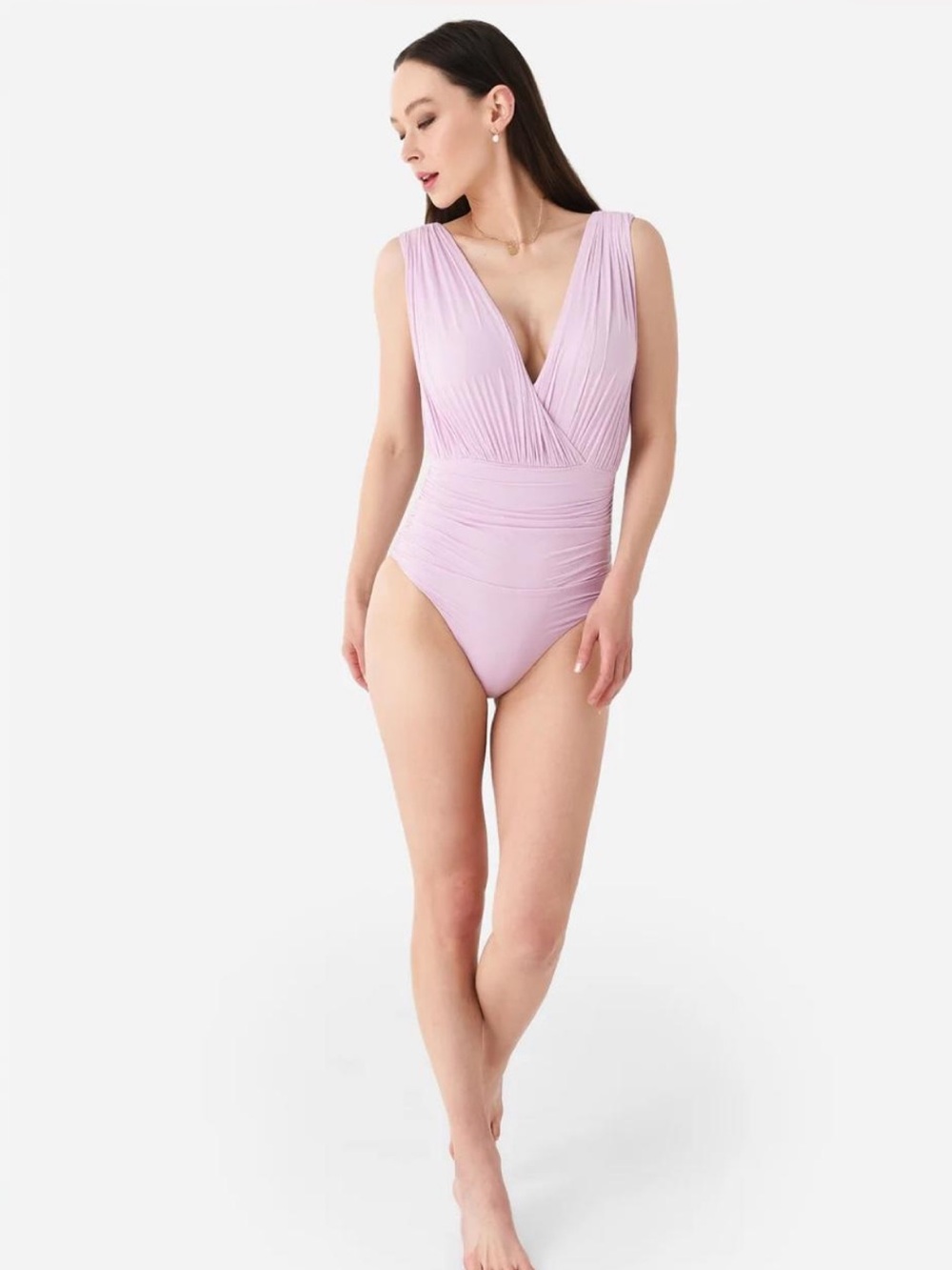 Marysia Swim Lavender Ruched V-Neck One-Piece Swimsuit